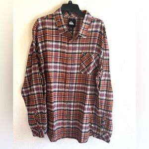NWT Quiksilver Brown Plaid 100% Cotton Flannel Outdoor Mountain Man ShirtSz XXL